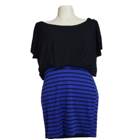 Soprano Blue & Black Fitted Dress - Picture 1 of 4